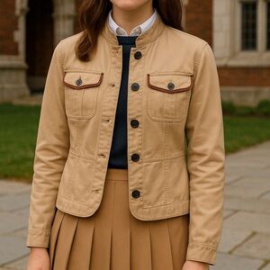 Chaps Denim Women Large Khaki Peplum Long Sleeve Button Front Jacket Preppy NWT